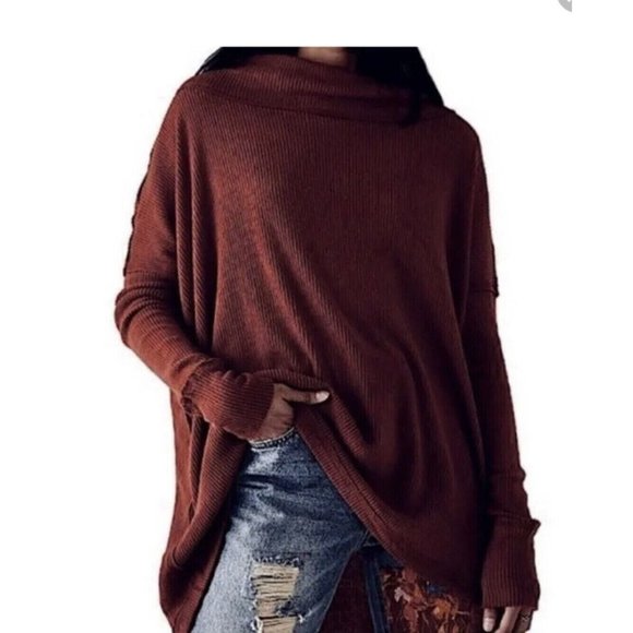 Free People NWT Juicy Long Sleeve Cowl Neck Thermal Shirt Size L Color: Date Nig - Picture 1 of 6